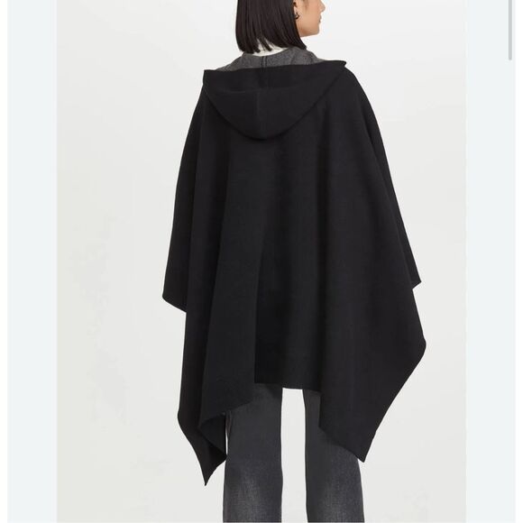 Theory button down Felted Wool-Cashmere Hooded Poncho - Black / Grey size P/S - Picture 4 of 8